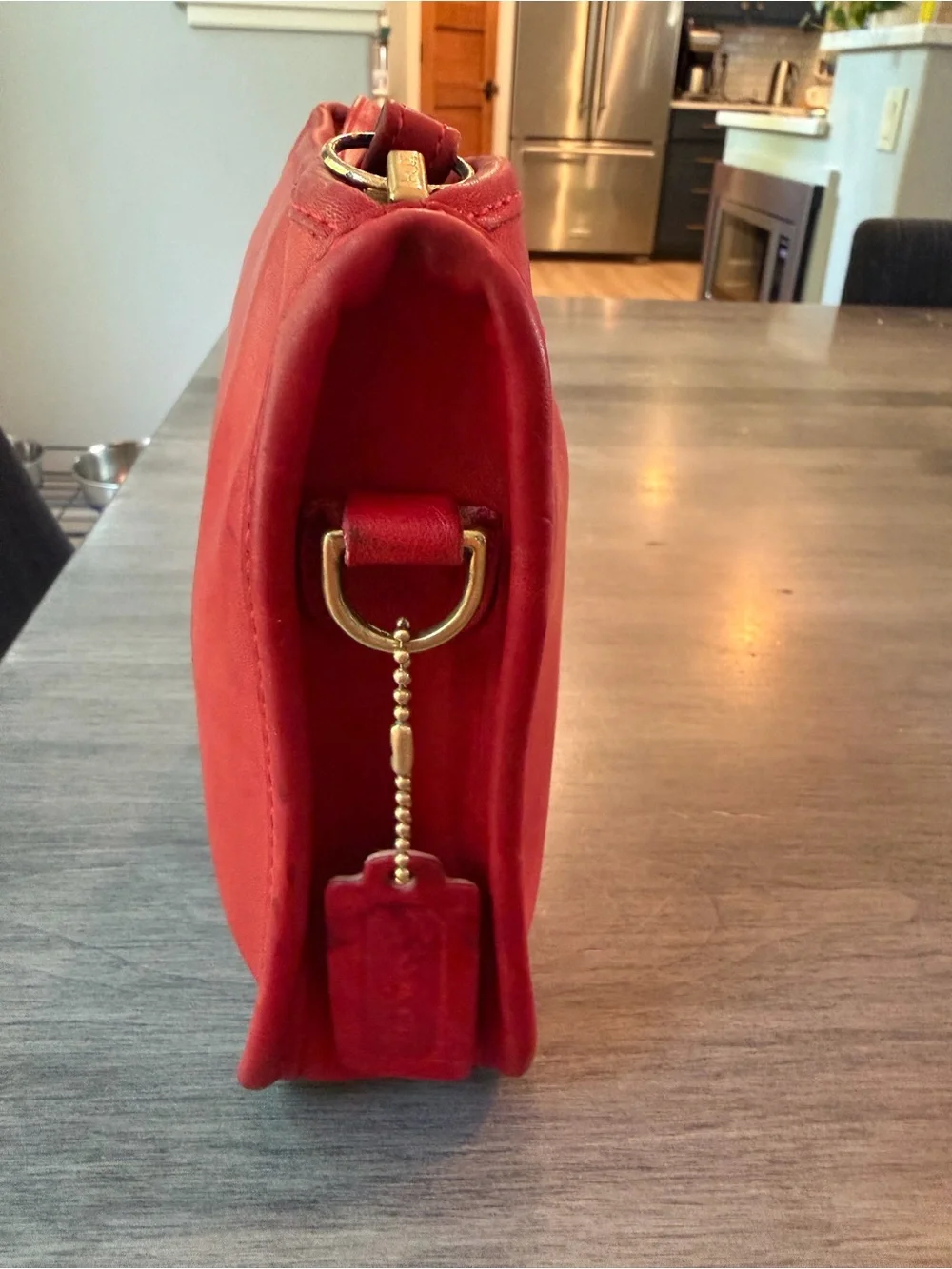 Vintage 1970s/80s Coach NYC Red Leather Basic Bag Glue-In Creed Brass Hardware